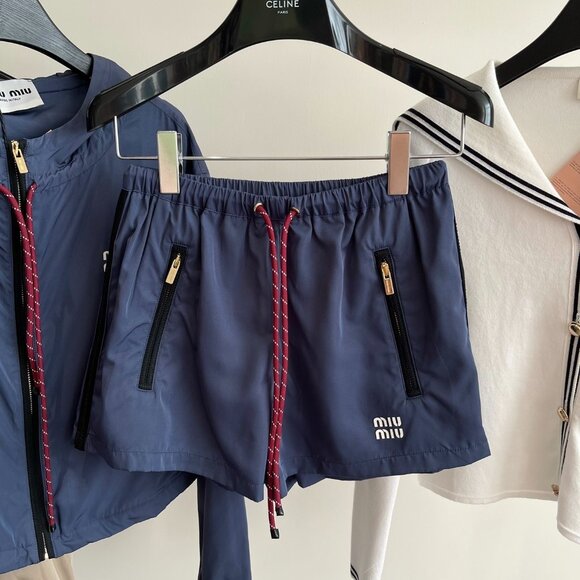 Miu Miu Navy Blue Nylon Hooded Jacket & Shorts Set Sz S - Picture 10 of 10